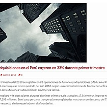 Fusiones y Adquisiciones en el Per cayeron en 33% durante primer trimestre